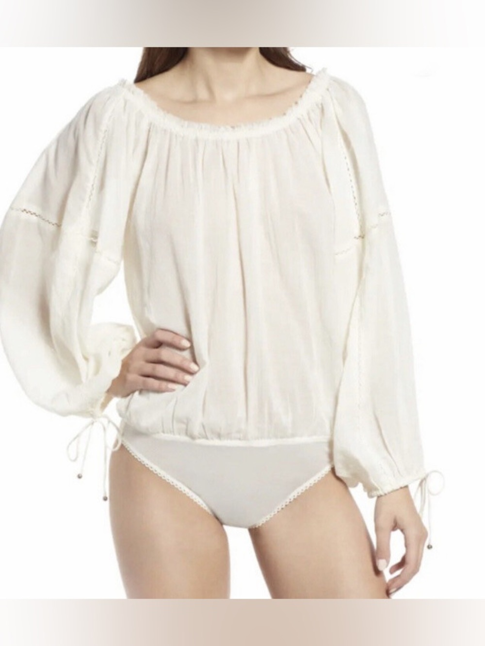Intimately Free People Sundown Bodysuit Ivory Milk Blossom Sheer